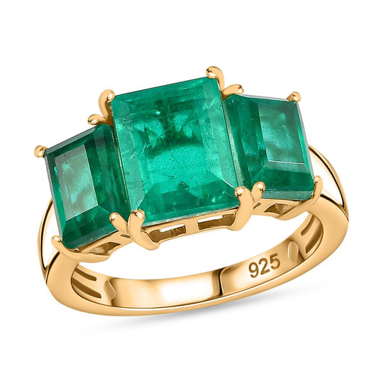 Smaragd-Quarz Triplette Ring 925 Silber 750 Gelbgold Vermeil ca. 5,23 ct