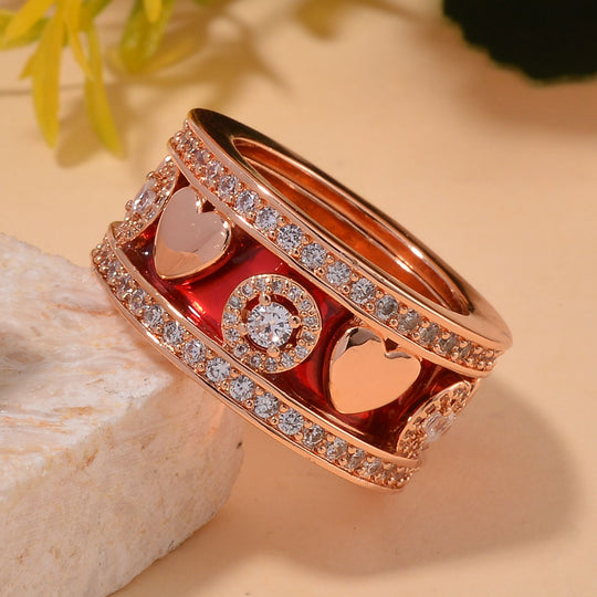 Weißer Kristall Herzmotiv-Ring mit Pavé-Fassung, Roséton,(Größe 18.00)