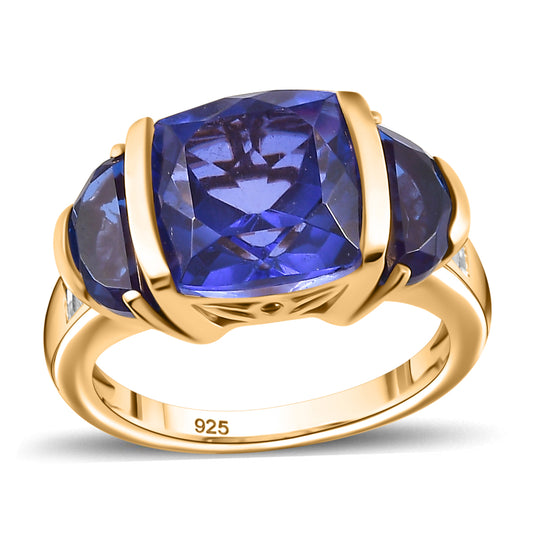 Tansanit-Farbe Quarz Ring 925 Silber vergoldet (Größe 18.00) ca. 7,05 ct