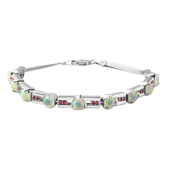 AA Natürlicher, äthiopischer Welo Opal, Afrikanischer Rubin (Fissure gefüllt) Armband ca. 19 cm 925 Silber rhodiniert ca. 3.63 ct