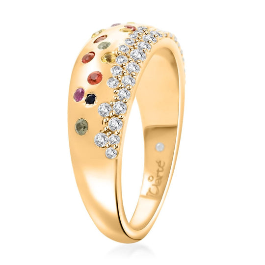 Clarte Sul Mare Kollektion- Mehrfarbig Saphir, Moissanit Ring 925 Silber Gelbes Gold (Größe 20.00) ca. 0.82 ct