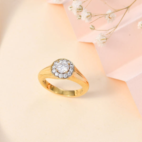 Moissanit Ring 925 Silber 750 Gelbgold Vermeil (Größe 19.00) ca. 0,63 ct