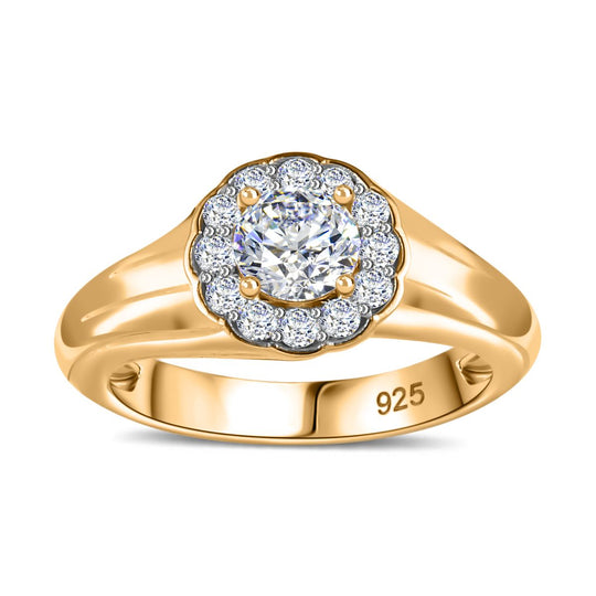 Moissanit Ring 925 Silber 750 Gelbgold Vermeil (Größe 19.00) ca. 0,63 ct