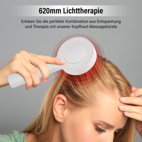 BEAUTECH Kopfhaut-Massagebürste mit rotem Therapielicht, 3 Massagestufen, 620nm Rotlicht, 3ml Ölbehälter, 1500mAh Akku, Typ-C, tragbar, 22x8,5x6 cm, Weiß