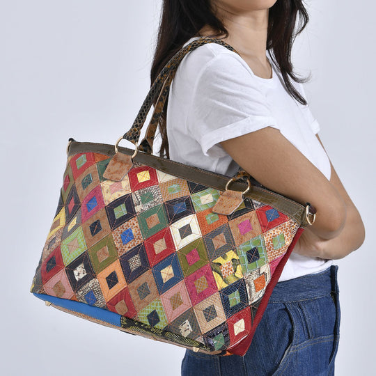 Chaos by Elsie - 100% Echtes Leder gewebter Tasche mit RFID schutz, 32 x 23 x 11 cm, Rhombus
