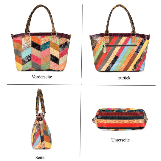 Chaos by Elsie - 100% Echtleder gewebter Tasche mit RFID schutz, 32 x 23 x 11 cm, Patchwork