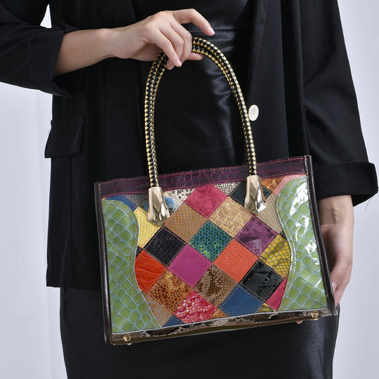 Chaos by Elsie - 100% Echtleder gewebter Tasche mit RFID schutz, 32 x 23 x 11 cm, glänzend
