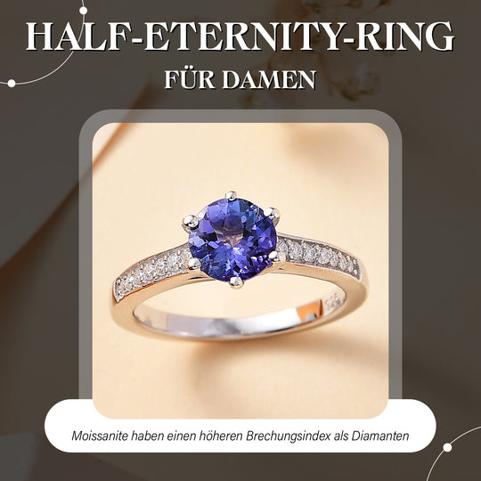 AA Tansanit, Moissanit Ring 925 Silber rhodiniert (Größe 20.00) ca. 1,50 ct
