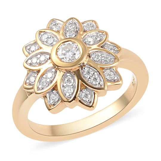 Moissanit Blumen-Ring, 925 Silber vergoldet ca. 0,36 ct