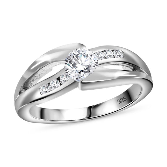 Moissanit Ring 925 Silber rhodiniert (Größe 18.00) ca. 0,62 ct