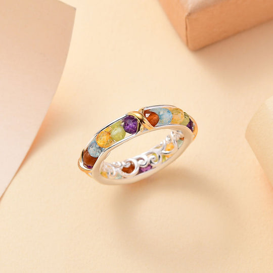 Mehrfarbiger Ring, Silberfarben, (Größe 19.00) ca. 7.66 ct