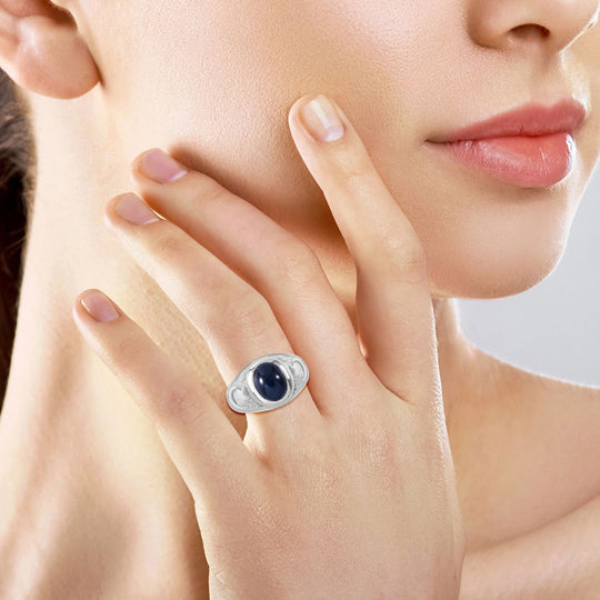 Stern blauer Saphir Ring 925 Silber rhodiniert (Größe 19.00) ca. 3.11 ct