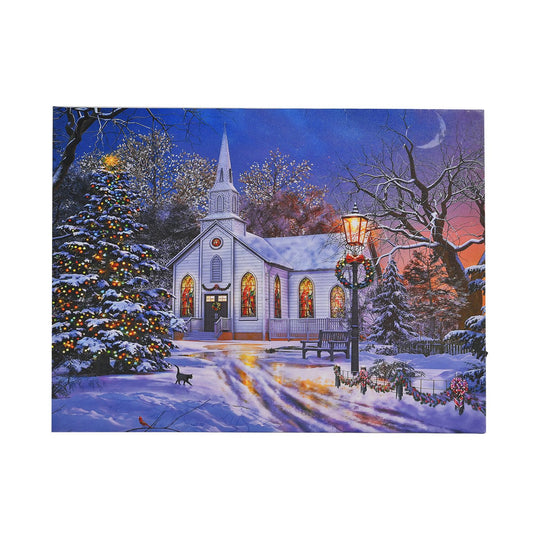 Winterliches Schloss im Lichterglanz - Leinwandbild mit LED-Beleuchtung, Größe: 30x40x1,8 cm, betrieben mit 1 AA-Batterie