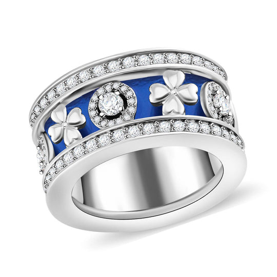 Weißer Kristall Herzmotiv-Ring mit Pavé-Fassung, Silberton, (Größe 19.70)