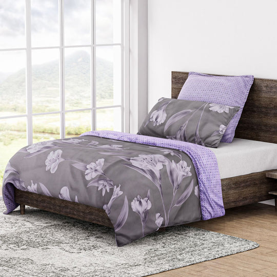 6-teiliges Bettwäsche-Set - bedruckter Floralmuster, Mikrofaser, Bettbezug 135x200 cm (2 Stück), Kissenbezug 40x80 cm (2 Stück) und 80x80 cm (2 Stück), Braun