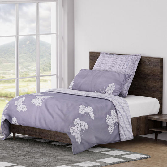 6-teiliges Bettwäsche-Set - bedruckter Floralmuster, Mikrofaser, Bettbezug 135x200 cm (2 Stück), Kissenbezug 40x80 cm (2 Stück) und 80x80 cm (2 Stück), Grau