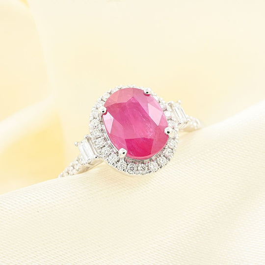 Rhapsody AAAA Natürlicher Mosambik-Rubin, Weißer Diamant AGI zertifiziert Ring 950 Platin (Größe 20.00) (10-15 Werktage Lieferzeit) ca. 2.49 ct