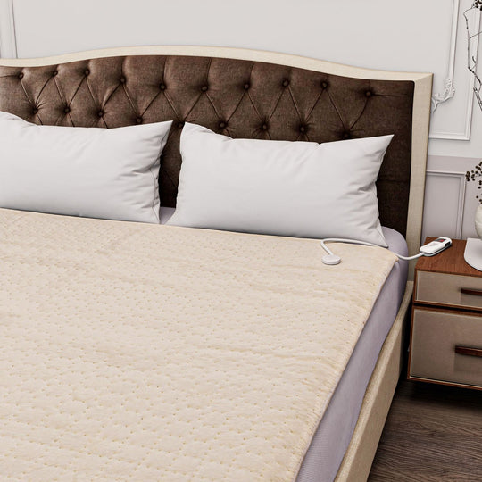 Elektrische Unterdecke, 160x160cm - 280 GSM Fleece-Oberseite und 400 GSM Unterseite, geeignet für 230 V Steckdosen, mit automatischem Timer, weiß
