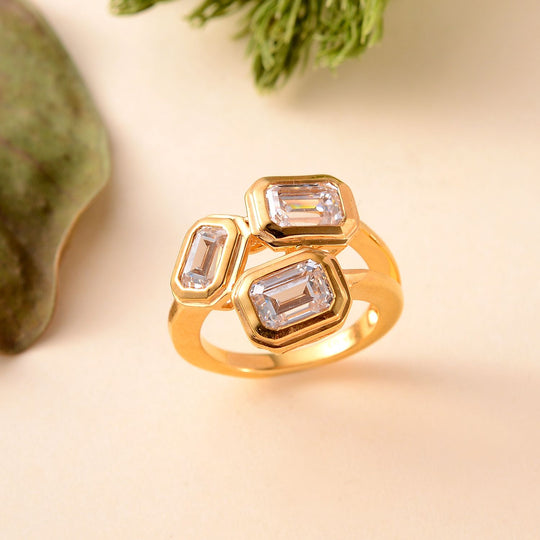 Feinster Zirkonia Ring 925 Silber 585 Gelb Vergoldet (Größe 18.00)