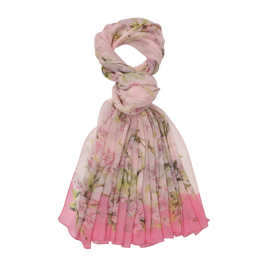 LA MAREY printed 100% mulberry silk scarfMaterial:100% Mulberry silk size:110cm*180cmWeight : 50gpink and floral