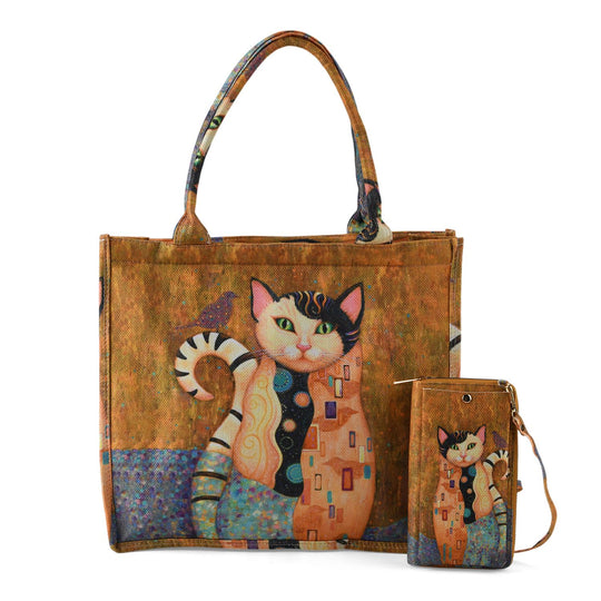 2-teiliges Taschenset - Shopper und Handytasche, ca. 40 x 12 x 35 cm (Shopper), ca. 20 x 11 x 2 cm (Handytasche), Leopardmotiv