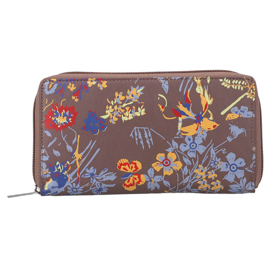 CLOSE OUT - UNION CODE: Brieftasche und RFID schutz, 19x12 cm, Blumenmuster, braun