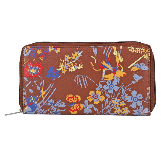 CLOSE OUT - UNION CODE: Brieftasche und RFID schutz, 19x12 cm, Blumenmuster, braun