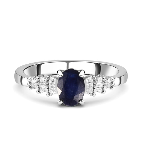 Masoala Saphir (Fissure gefüllt) und Diamant Ring 925 Silber platiniert (Größe 20.00) ca. 1,35 ct
