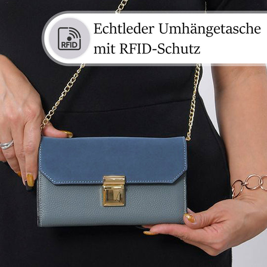 Clutch aus 100% echtem Leder mit RFID Schutz, Größe 20x10 cm, Grau