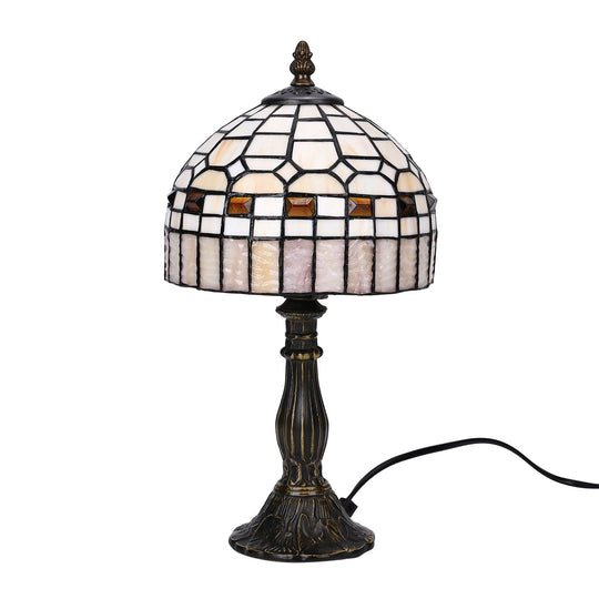 Handgefertigte Tiffany Tischlampe mit filigranem, mehrfarbigem Glockenform-Glas-Schirm - Klassisches Antik-Design mit stabilem Zinklegierungsfuß in Kaffeeoptik, 20x20x37 cm (Glühbirne nicht enthalten)