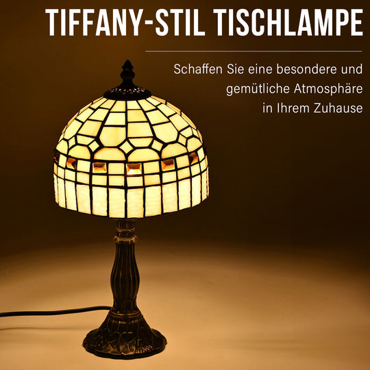 Handgefertigte Tiffany Tischlampe mit filigranem, mehrfarbigem Glockenform-Glas-Schirm - Klassisches Antik-Design mit stabilem Zinklegierungsfuß in Kaffeeoptik, 20x20x37 cm (Glühbirne nicht enthalten)
