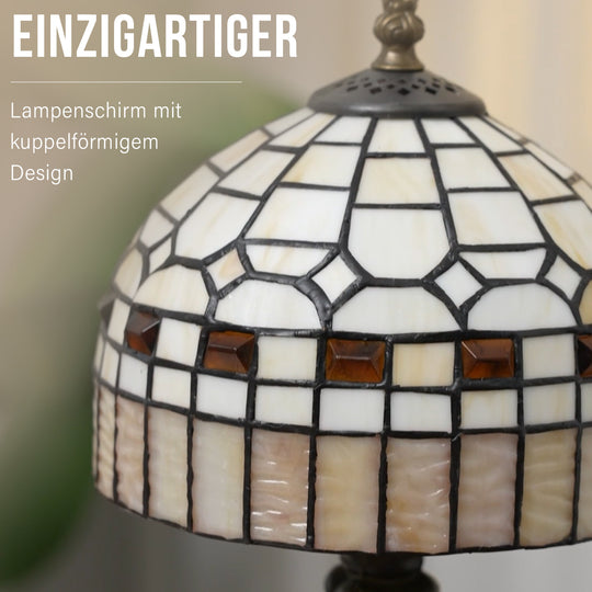 Handgefertigte Tiffany Tischlampe mit filigranem, mehrfarbigem Glockenform-Glas-Schirm - Klassisches Antik-Design mit stabilem Zinklegierungsfuß in Kaffeeoptik, 20x20x37 cm (Glühbirne nicht enthalten)