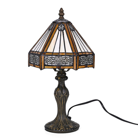 Handgefertigte Tiffany Tischlampe mit filigranem, mehrfarbigem Glockenform-Glas-Schirm - Klassisches Antik-Design mit stabilem Zinklegierungsfuß in Kaffeeoptik, 20x20x37 cm (Glühbirne nicht enthalten)