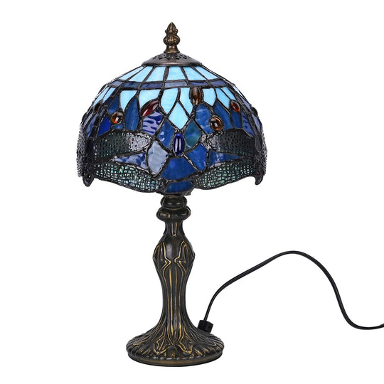Handgefertigte Tiffany Tischlampe mit filigranem, mehrfarbigem Glockenform-Glas-Schirm - Klassisches Antik-Design mit stabilem Zinklegierungsfuß in Kaffeeoptik, 20x20x37 cm (Glühbirne nicht enthalten)