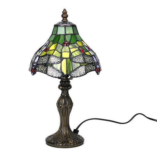 Handgefertigte Tiffany Tischlampe mit filigranem, mehrfarbigem Glockenform-Glas-Schirm - Klassisches Antik-Design mit stabilem Zinklegierungsfuß in Kaffeeoptik, 20x20x37 cm (Glühbirne nicht enthalten)