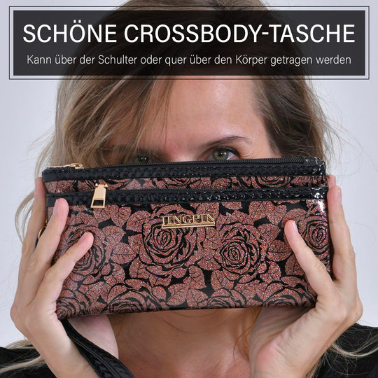 Sling Crossbody Bag, Stylische Silber-Umhängetasche, 3 Reißverschlussfächer, Vielseitiger 130 cm Gurt, PU-Außenseite, 100% Polyester-Futter, Kompakte Größe 22x12 cm, Silber