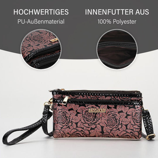 Sling Crossbody Bag, Stylische Silber-Umhängetasche, 3 Reißverschlussfächer, Vielseitiger 130 cm Gurt, PU-Außenseite, 100% Polyester-Futter, Kompakte Größe 22x12 cm, Silber