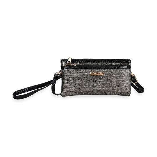 Sling Crossbody Bag, Stylische Silber-Umhängetasche, 3 Reißverschlussfächer, Vielseitiger 130 cm Gurt, PU-Außenseite, 100% Polyester-Futter, Kompakte Größe 22x12 cm, Silber
