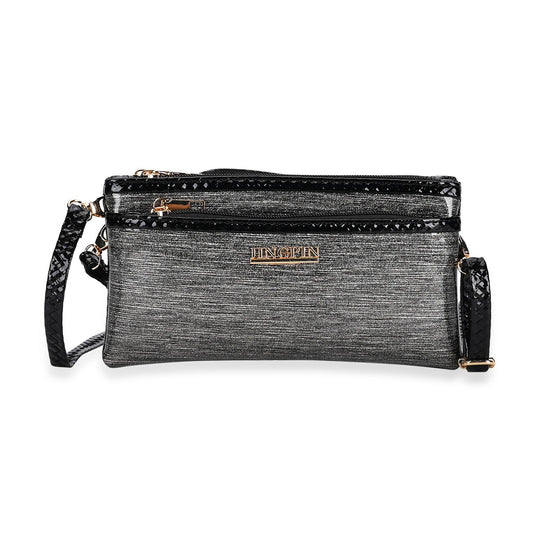 Sling Crossbody Bag, Stylische Silber-Umhängetasche, 3 Reißverschlussfächer, Vielseitiger 130 cm Gurt, PU-Außenseite, 100% Polyester-Futter, Kompakte Größe 22x12 cm, Silber