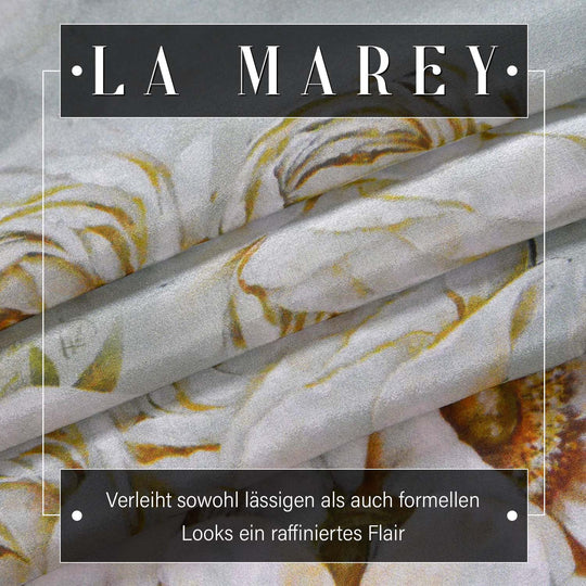 LA MAREY: Premium Selection - 100% Maulbeerenseiden-Halstuch mit Blumendruck, 35 x 150 cm, grau