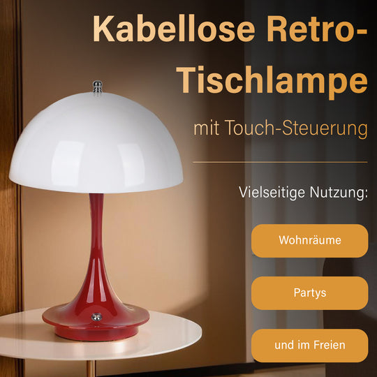 Designerlampe: Kabellos dimmbare Pilz-Tischlampe mit 3 Lichteinstellungen, weiß