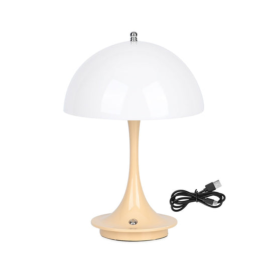 Designerlampe: Kabellos dimmbare Pilz-Tischlampe mit 3 Lichteinstellungen, weiß