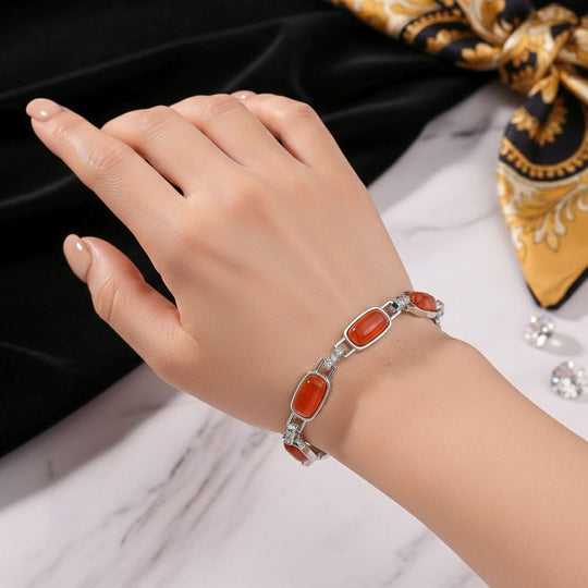 Roter Achat, Weißer Kristall Armband Magnettherapie-Armband mit 4 Magneten, ca. 20 cm
