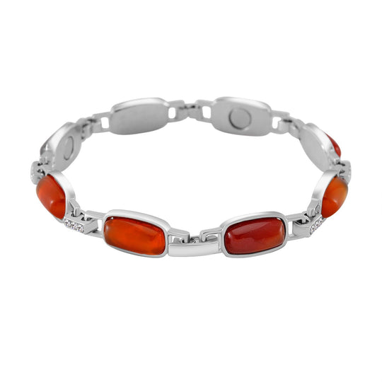 Roter Achat, Weißer Kristall Armband Magnettherapie-Armband mit 4 Magneten, ca. 20 cm