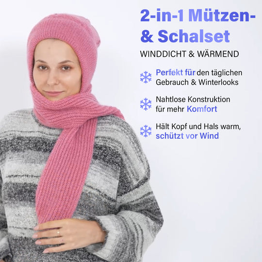 2 in 1: Gestrickte Schalmütze, Elfenbein