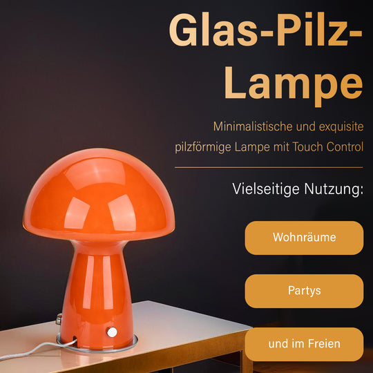 Minimalistische Glas-Pilzlampen mit Touch-Steuerung, Größe 22x28cm, Orange