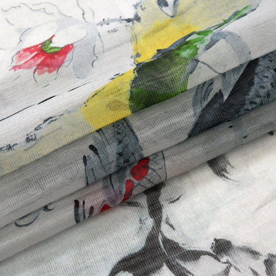 LA MAREY printed scarfMaterial:70% merino wool 30% mulberry silksize::70cm*190cmWeight : 57gyelow besed with red floral