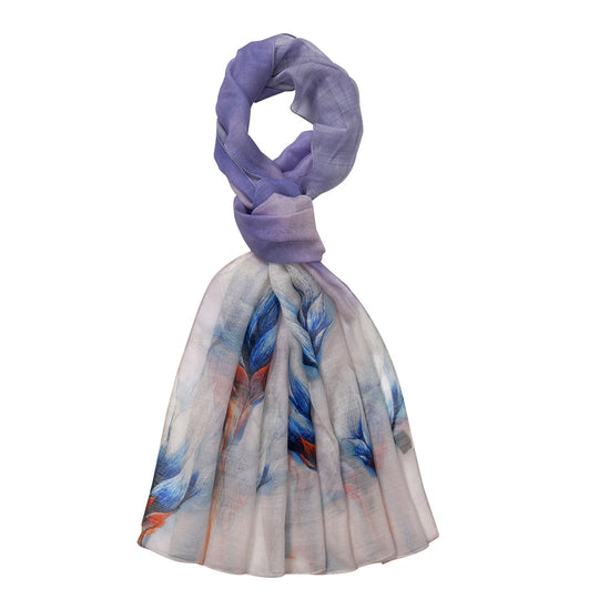 LA MAREY printed scarfMaterial:70% merino wool 30% mulberry silksize::70cm*190cmWeight : 57gyelow besed with red floral