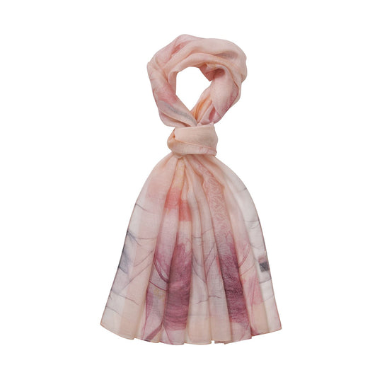 LA MAREY printed scarfMaterial:70% merino wool 30% mulberry silksize::70cm*190cmWeight : 57gyelow besed with red floral