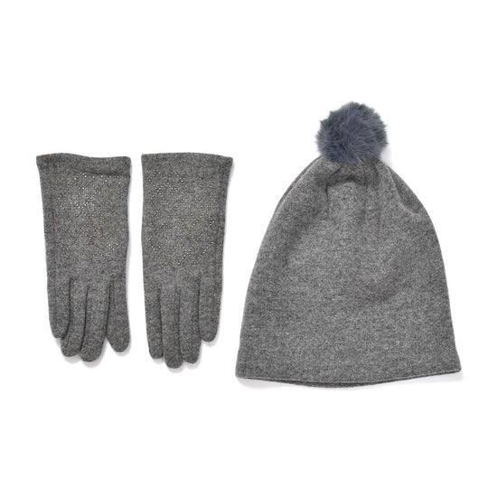 LA MAREY - 2er-Set Elegante Kaschmir Mützen und Handschuhen mit Mikroplüsch Futter, Schwarz